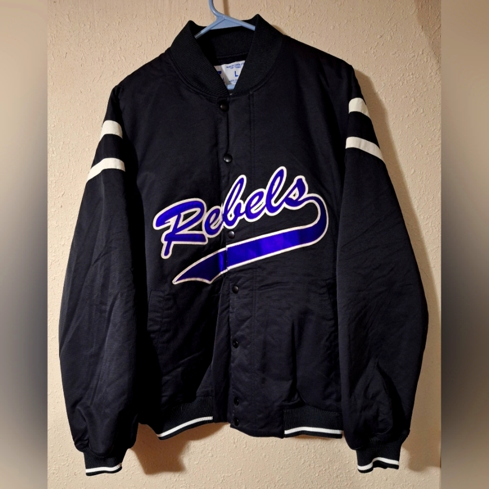 Black Bomber Varsity Jacket with Rebels Logo